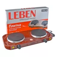 LEBEN Плитка электрическая двухконфорочная 2000Вт нагр. эл. диск d15,5см