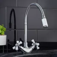 Смеситель д/кухни  РМС SL92W-279F ХРОМ/БЕЛЫЙ с высок. изливом на гайке гибк. подв. аэратор /10