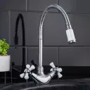 Смеситель д/кухни  РМС SL92W-279F ХРОМ/БЕЛЫЙ с высок. изливом на гайке гибк. подв. аэратор /10